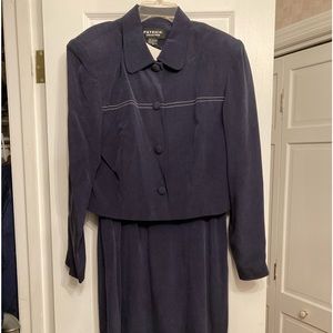 Navy and White 100 Percent Silk Dress with Blazer